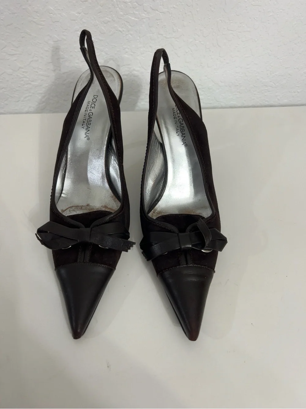 Vintage Dolce & Gabbana Brown Suede Bow Slingback Heels Size 39